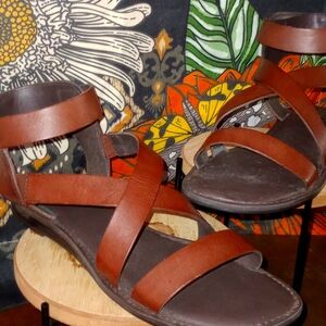 Franco Sarto Leather Gladiator Strappy Ankle Sling Back With Buckle Sandals 8.5M